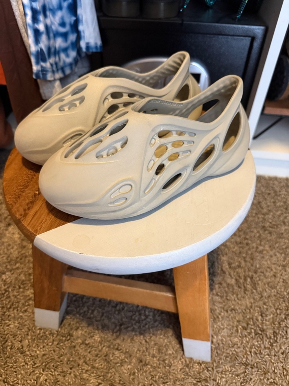 Yeezy Beige Foam Slip-On Shoes with Cutout Design